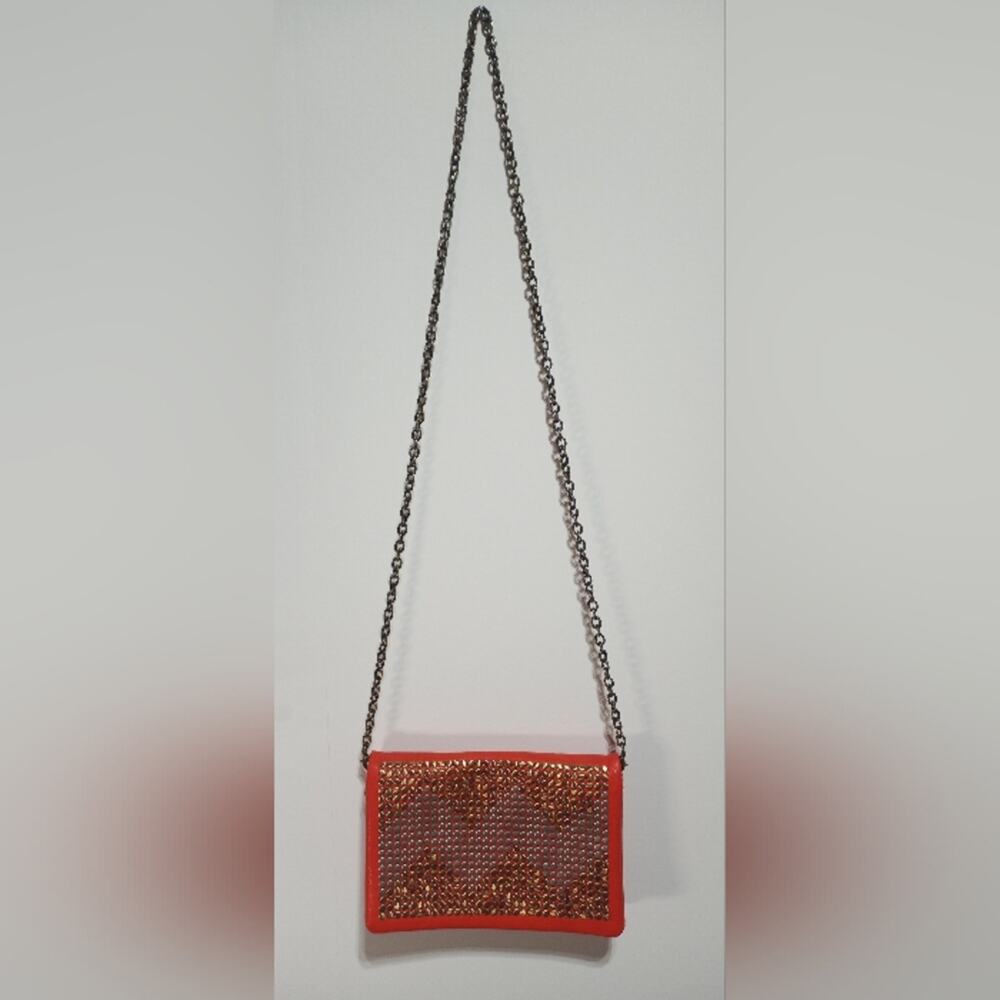 Street Level Red Metal Studded Chain Strap Crossbody Front Flap Purse